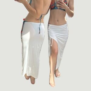 Women's White Ruched Swim Cover-Up Skirt